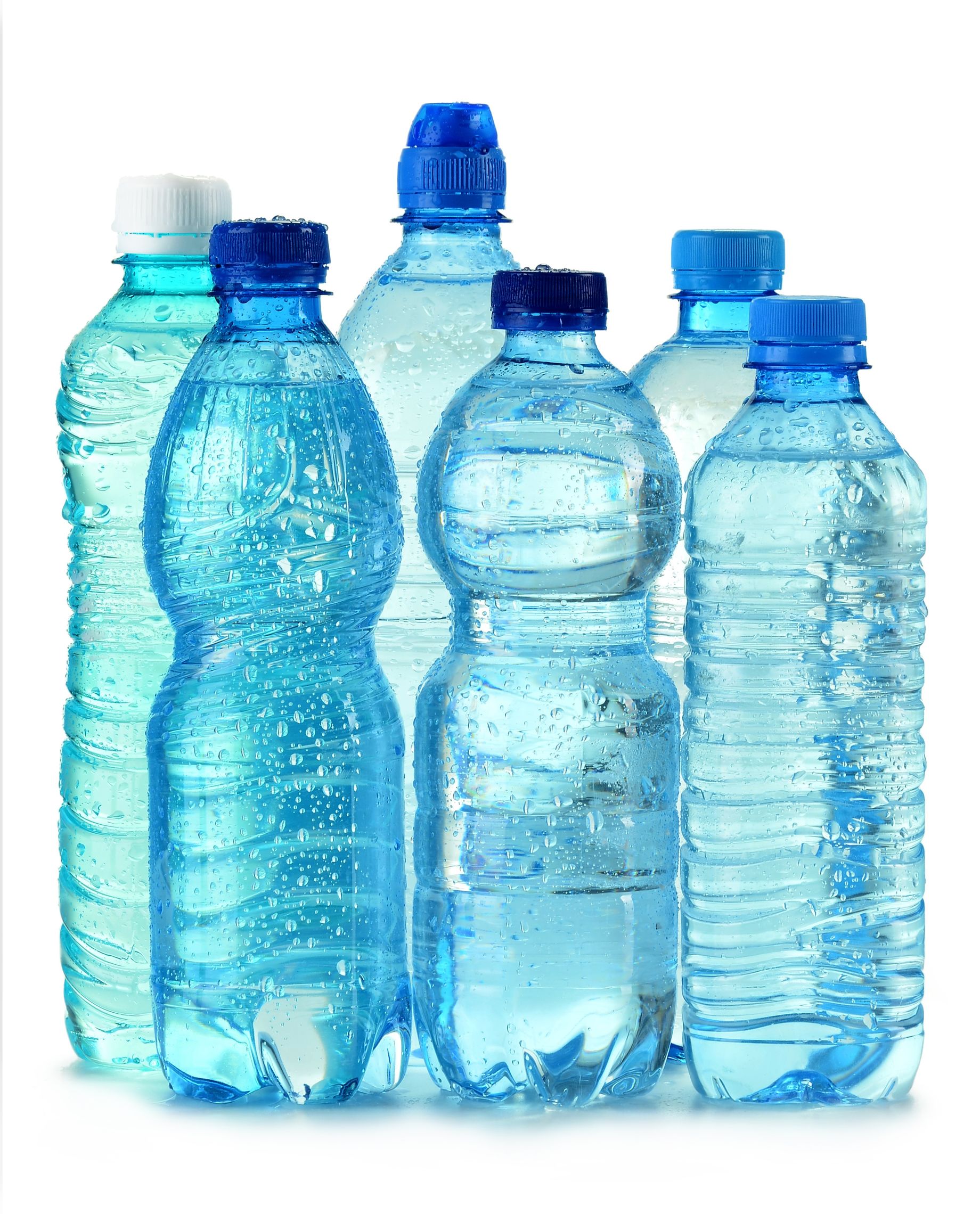 10069237 - polycarbonate plastic bottles of mineral water isolated on white background