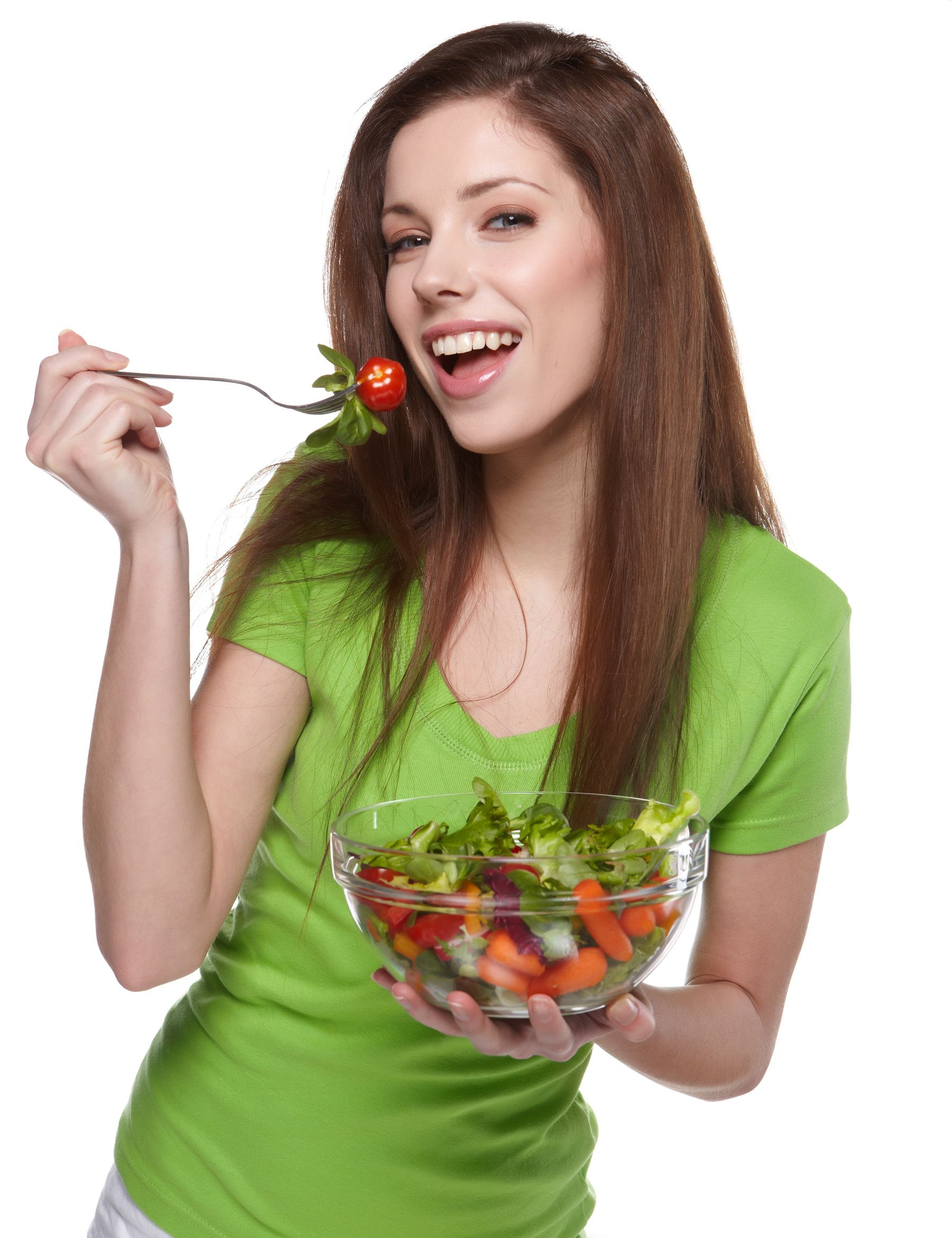 13901667 - woman with salad isolated on white